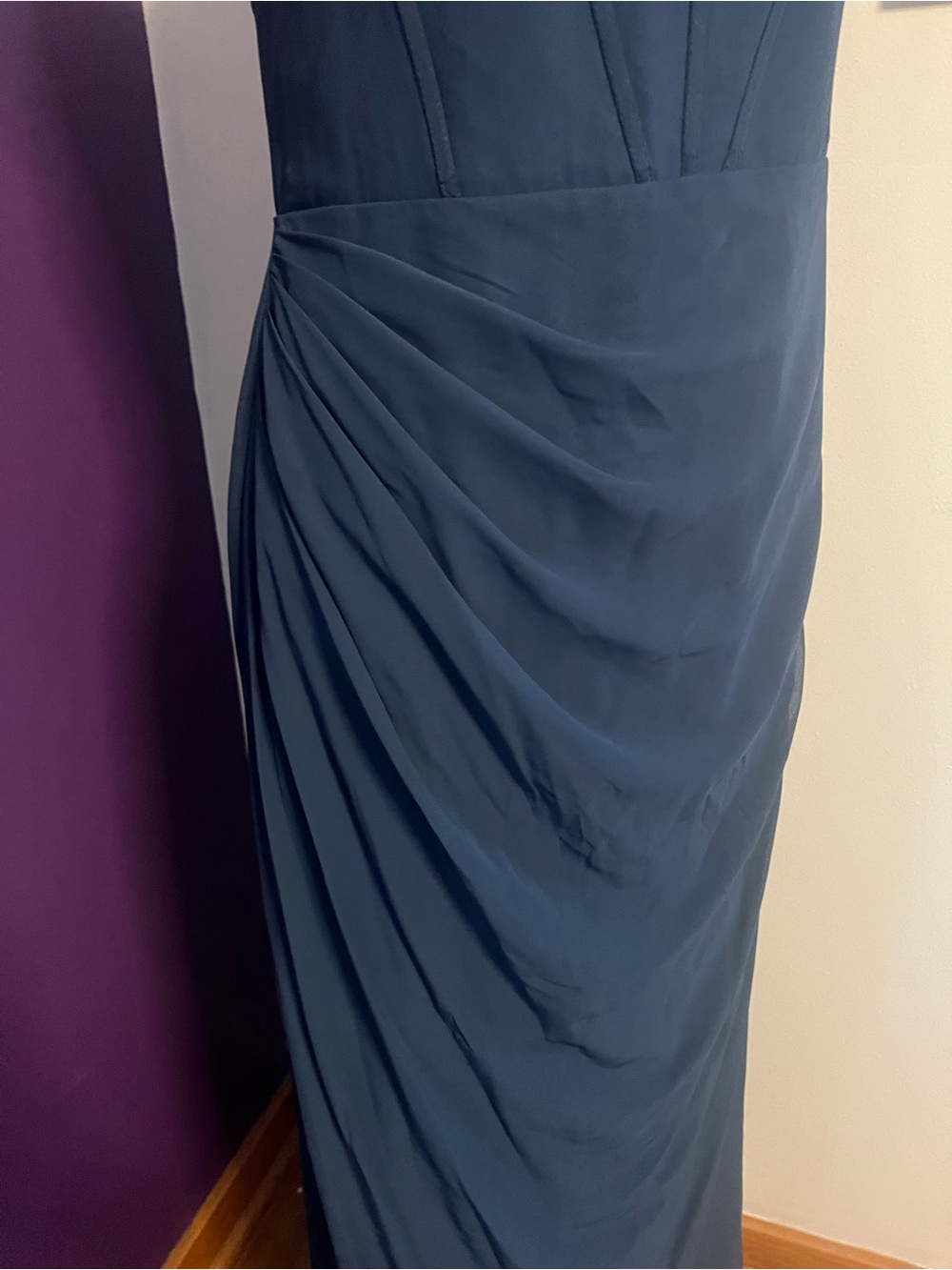 Azazie Mai Dark Navy Pleated Chiffon Dress - Picture 8 of 15